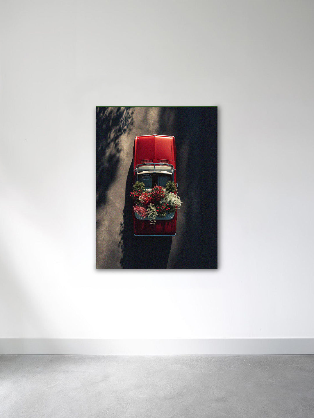 “Midnight Bloom Ride” – Floral Vintage Car Canvas