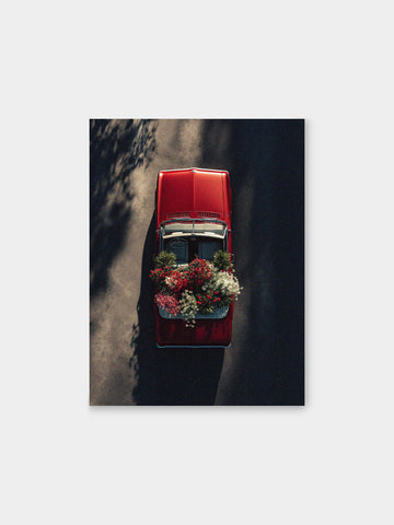 “Midnight Bloom Ride” – Floral Vintage Car Canvas