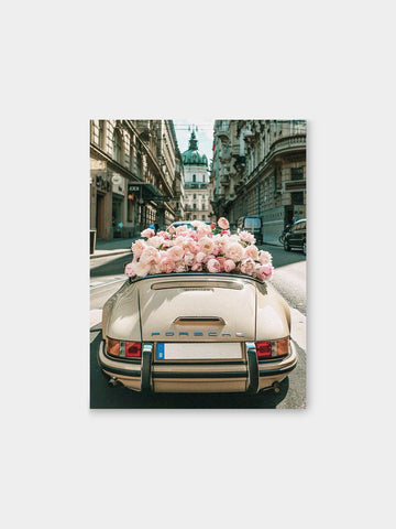 “Blooming Boulevard” – Vintage Floral Drive Canvas