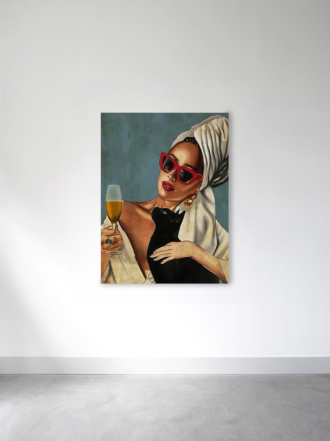 “Champagne & Cat Energy” – Luxury Fashion Aesthetic Wall Art