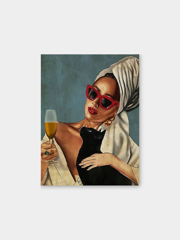 “Champagne & Cat Energy” – Luxury Fashion Aesthetic Wall Art