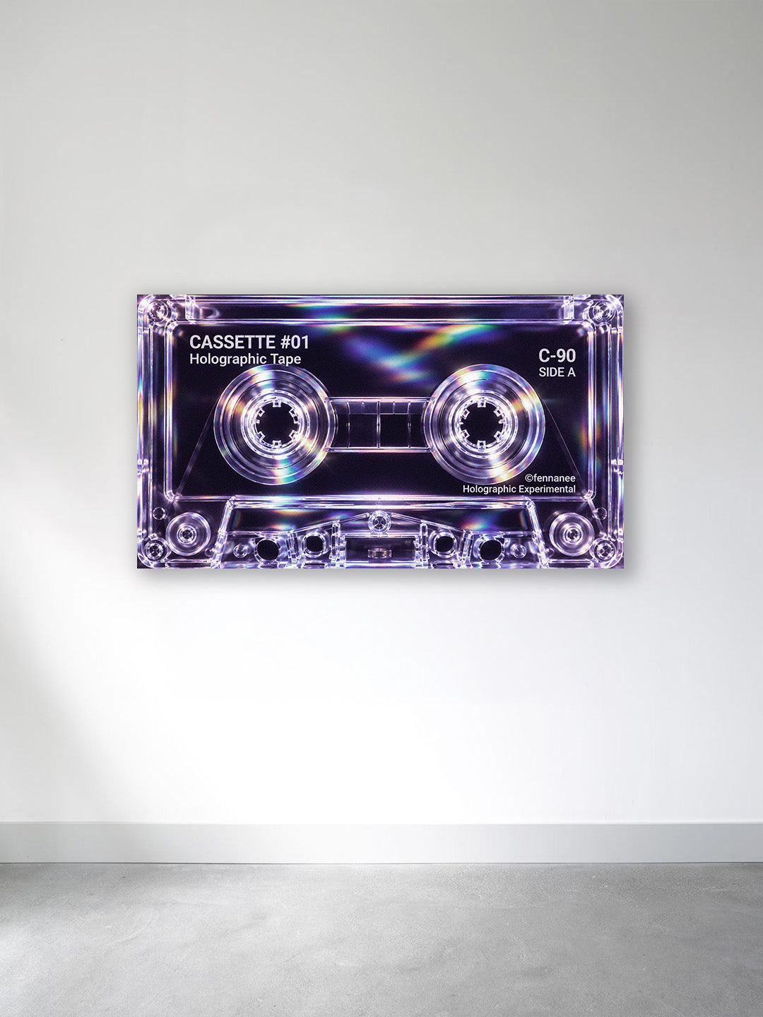 “Holographic Cassette” – Retro Futuristic Music Aesthetic Wall Art