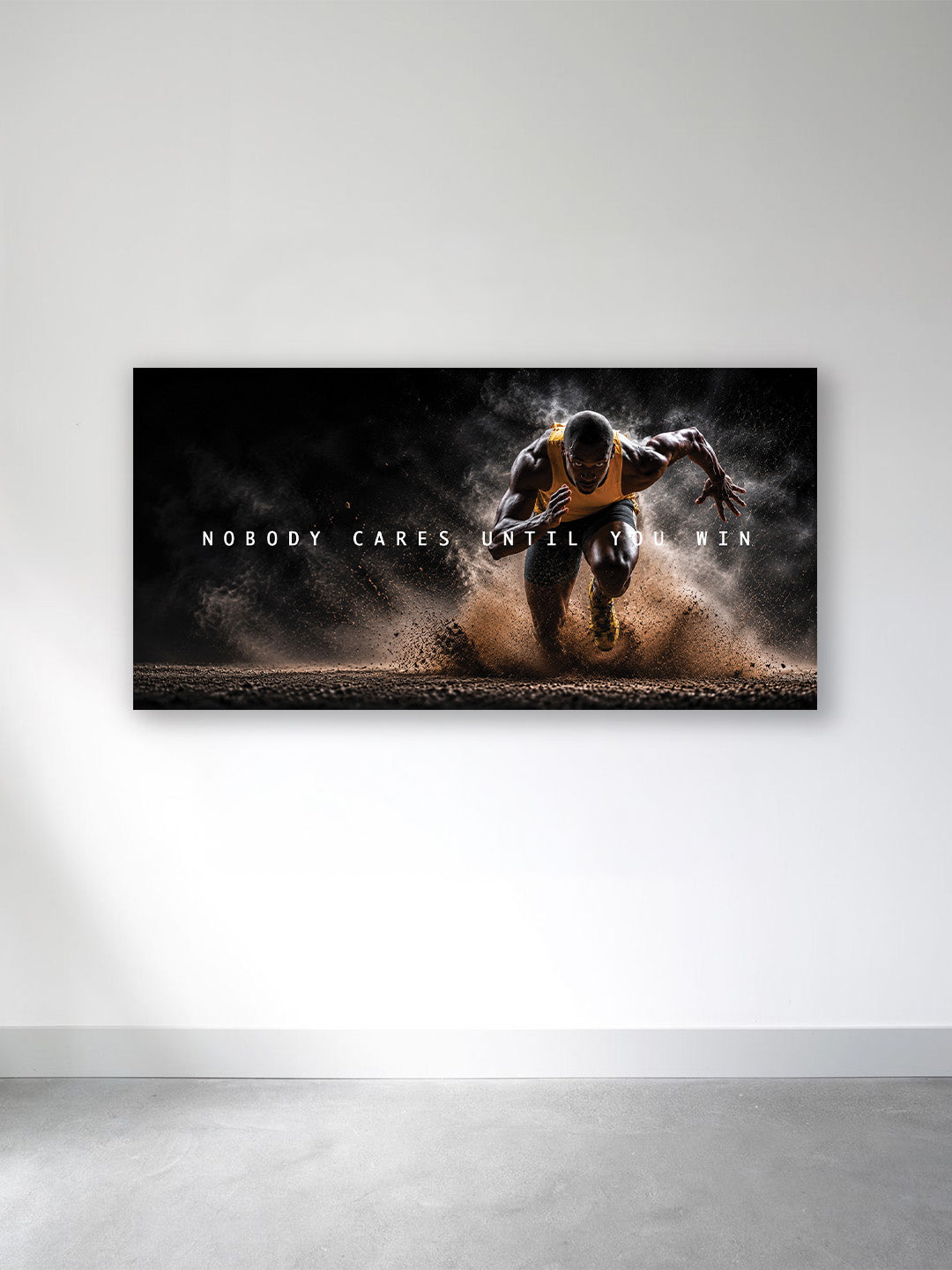 Nobody Cares Until You Win Canvas Wall Art – Motivational Athlete Sprint Poster