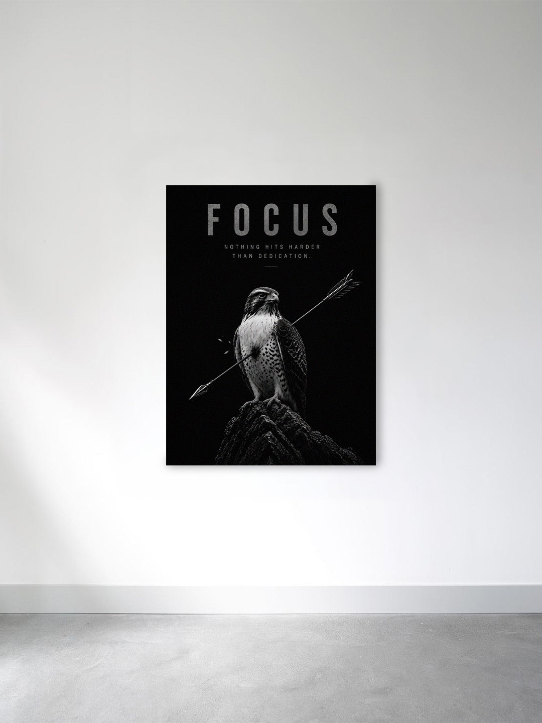Focus Hawk Canvas Wall Art – Nothing Hits Harder Than Dedication Motivational Artwork