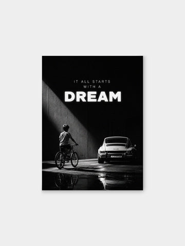 It All Starts With A Dream Canvas Painting | Porsche Inspired Luxury Car Wall Art Canvas Frame | Motivational Success Decor