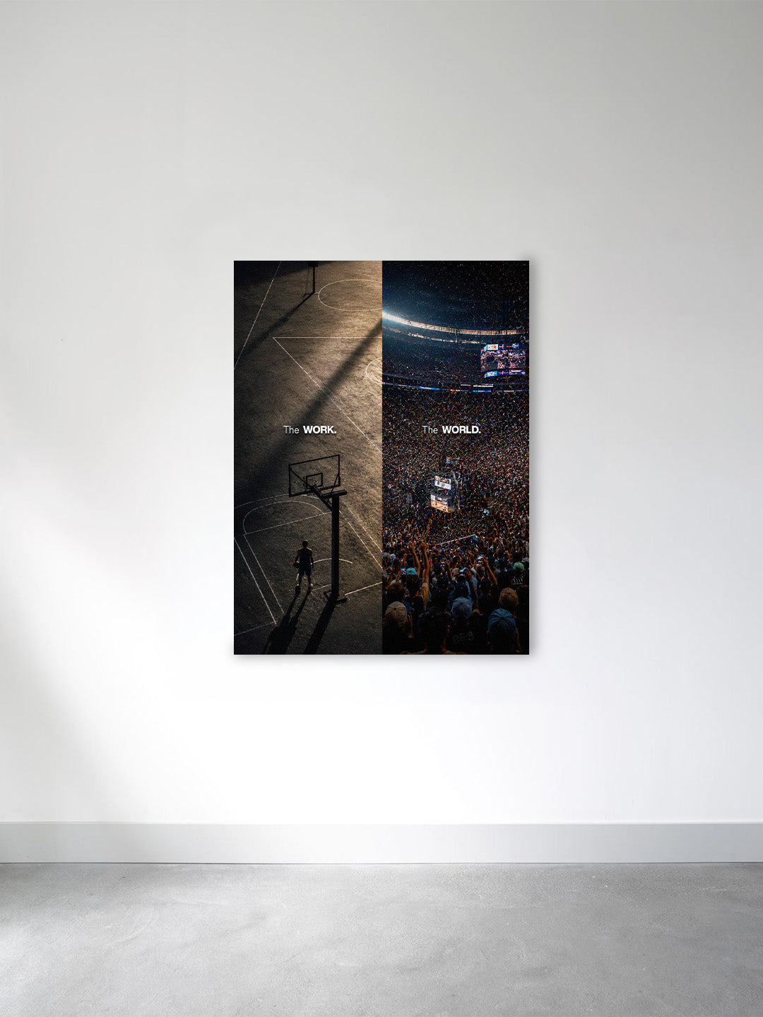 The Work The World Basketball Canvas Painting | Motivational Athlete Wall Art Canvas Frame | Sports Success Decor