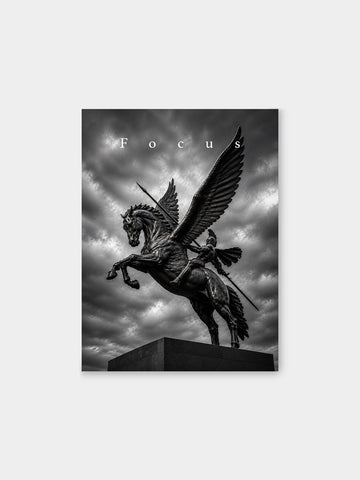 Focus – Dark Pegasus Warrior Statue Wall Art | Motivational Luxury Canvas Print