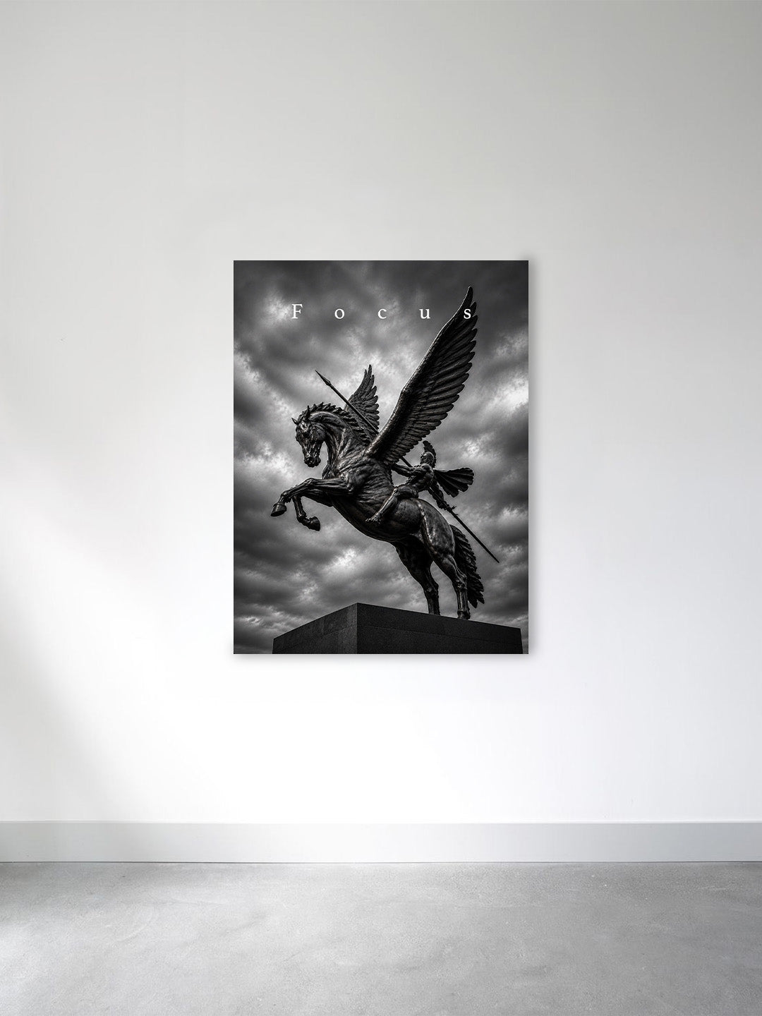 Focus – Dark Pegasus Warrior Statue Wall Art | Motivational Luxury Canvas Print