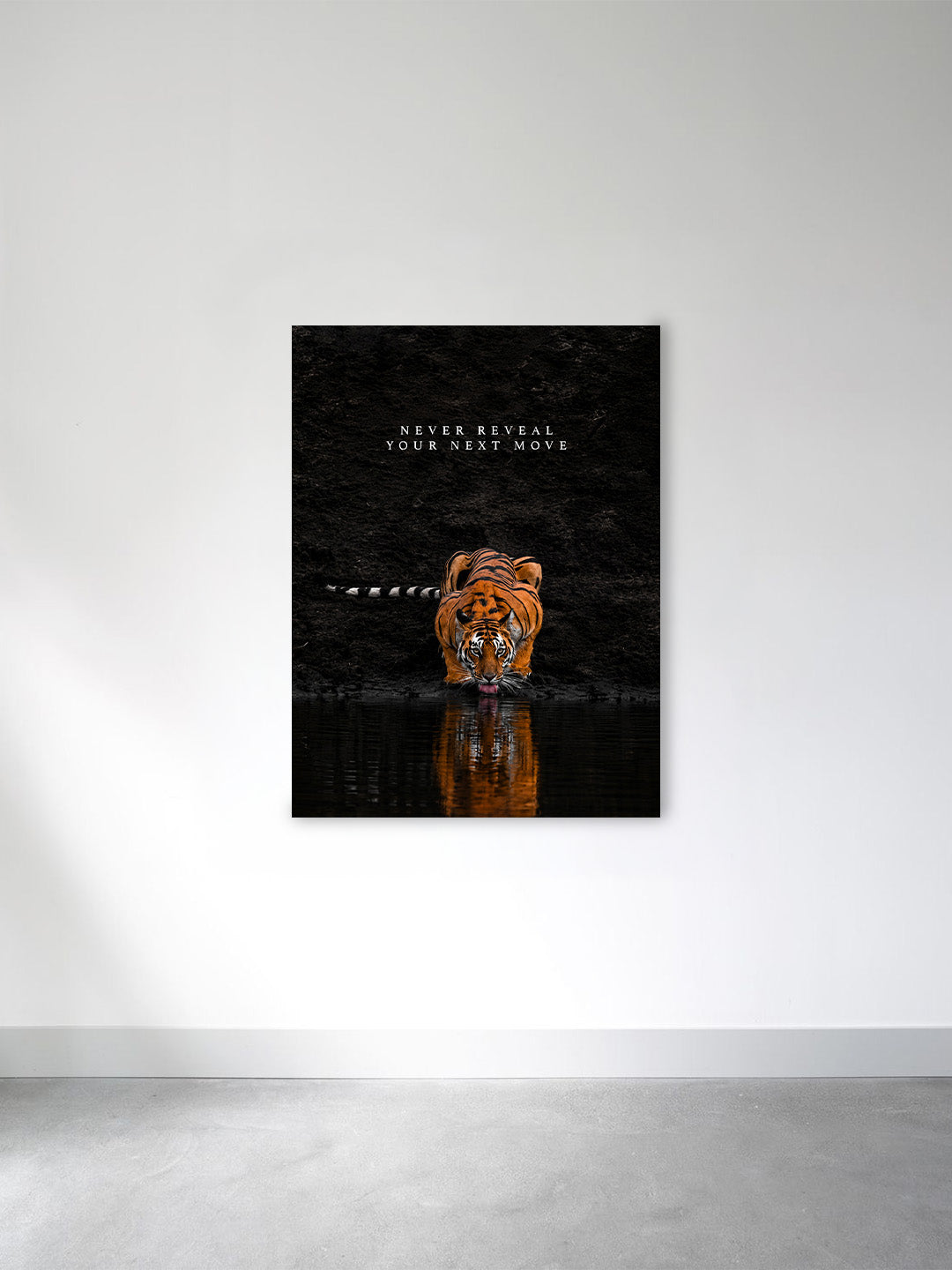 Never Reveal Your Next Move Tiger Canvas Print – Motivational Wildlife Wall Art